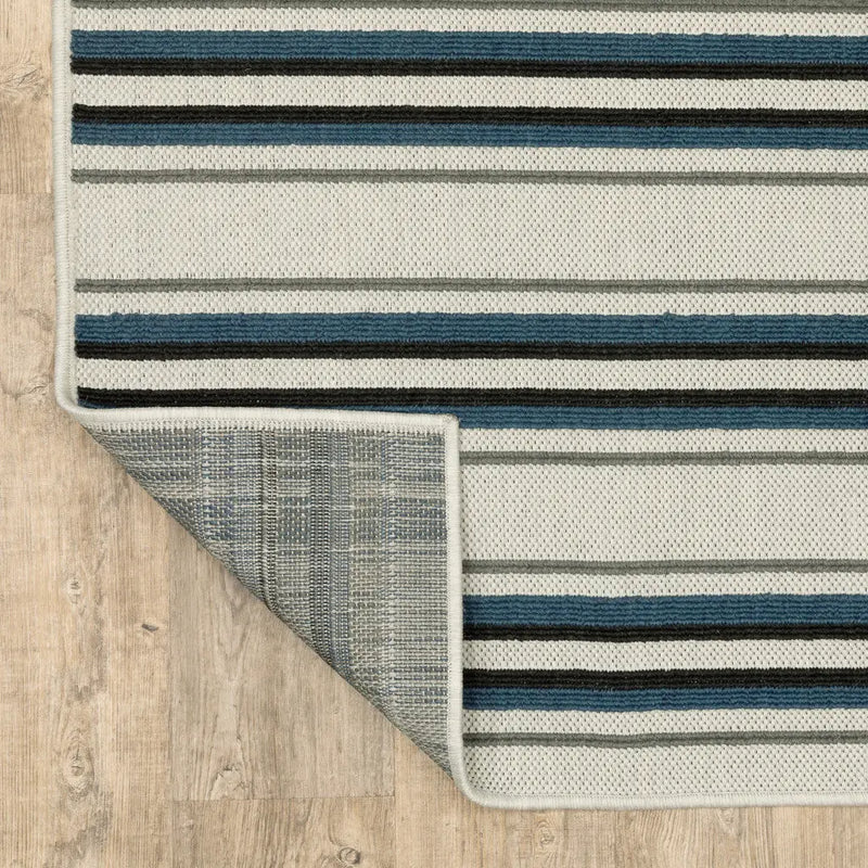 2' X 7' Blue and Beige Geometric Stain Resistant Indoor Outdoor Area Rug Homeroots Outdoor