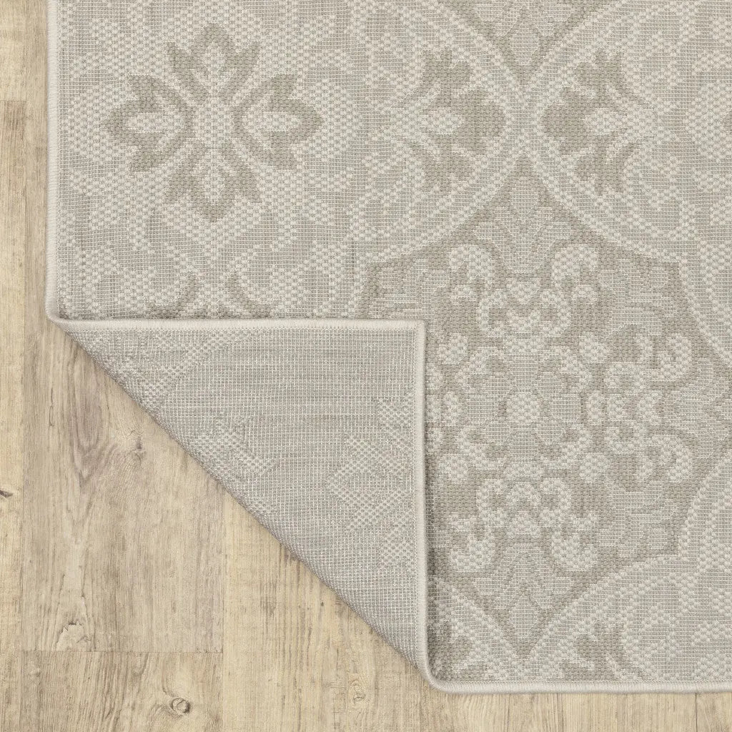 2' X 7' Gray and Ivory Floral Stain Resistant Indoor Outdoor Area Rug Homeroots Outdoor