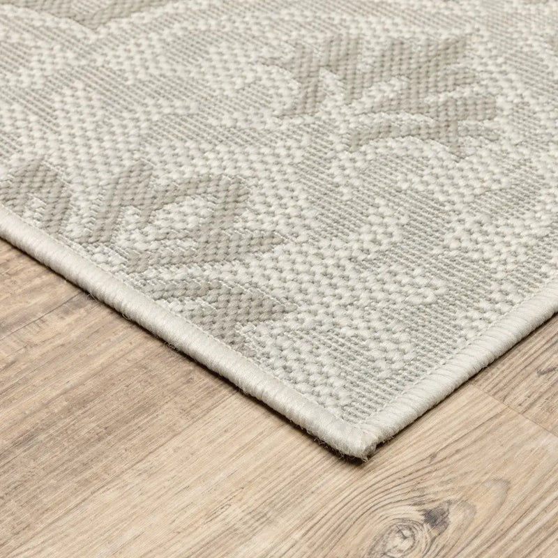2' X 7' Gray and Ivory Floral Stain Resistant Indoor Outdoor Area Rug Homeroots Outdoor