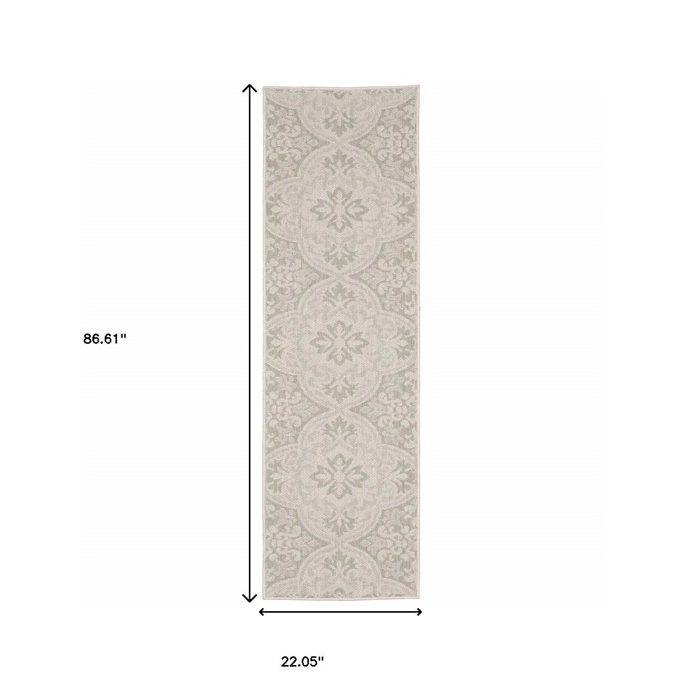 2' X 7' Gray and Ivory Floral Stain Resistant Indoor Outdoor Area Rug Homeroots Outdoor