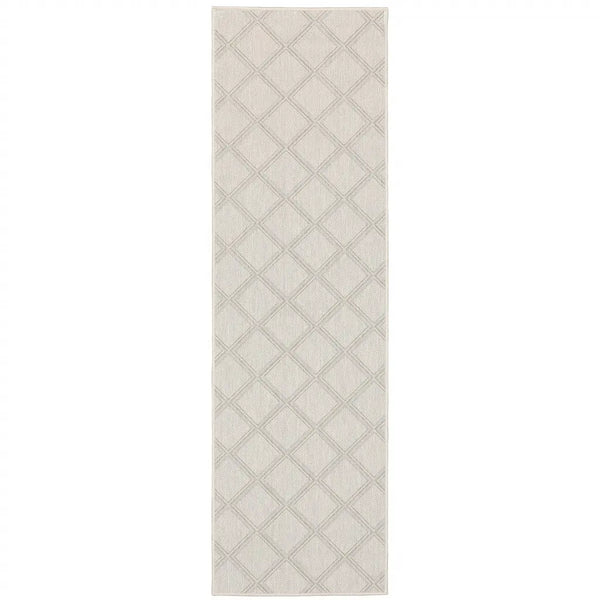 2' X 7' Gray and Ivory Geometric Stain Resistant Indoor Outdoor Area Rug Homeroots Outdoor