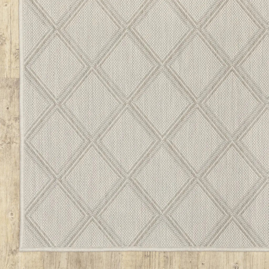 2' X 7' Gray and Ivory Geometric Stain Resistant Indoor Outdoor Area Rug Homeroots Outdoor