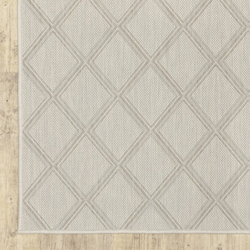 2' X 7' Gray and Ivory Geometric Stain Resistant Indoor Outdoor Area Rug Homeroots Outdoor