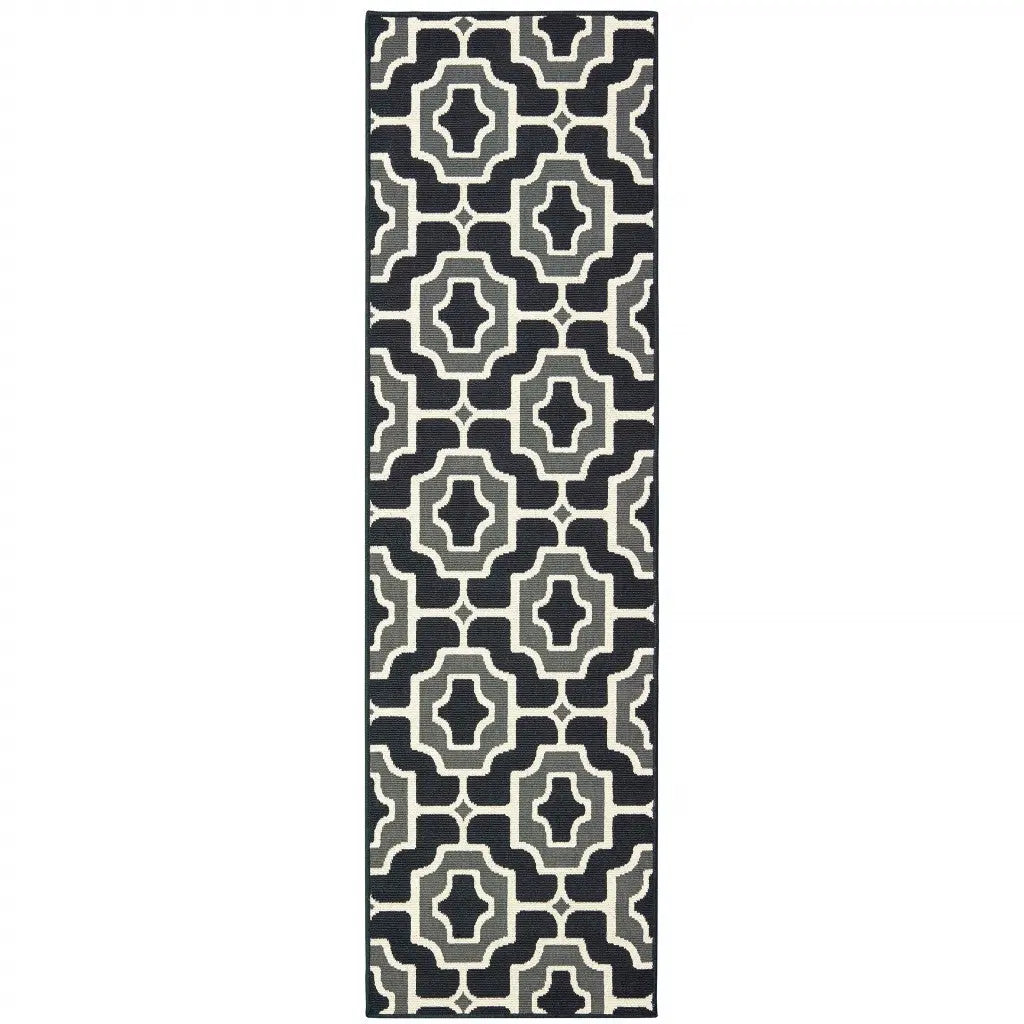 2' X 8' Black and Gray Geometric Stain Resistant Indoor Outdoor Area Rug Homeroots Outdoor