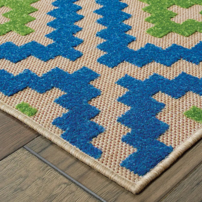 2' X 8' Blue and Beige Geometric Stain Resistant Indoor Outdoor Area Rug Homeroots Outdoor