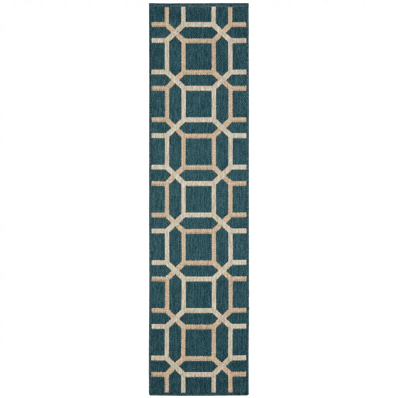 2' X 8' Blue and Gray Geometric Stain Resistant Indoor Outdoor Area Rug Homeroots Outdoor