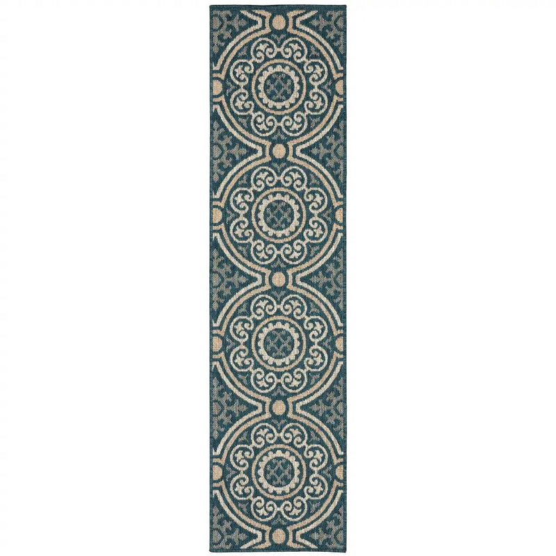 2' X 8' Blue and Gray Geometric Stain Resistant Indoor Outdoor Area Rug Homeroots Outdoor