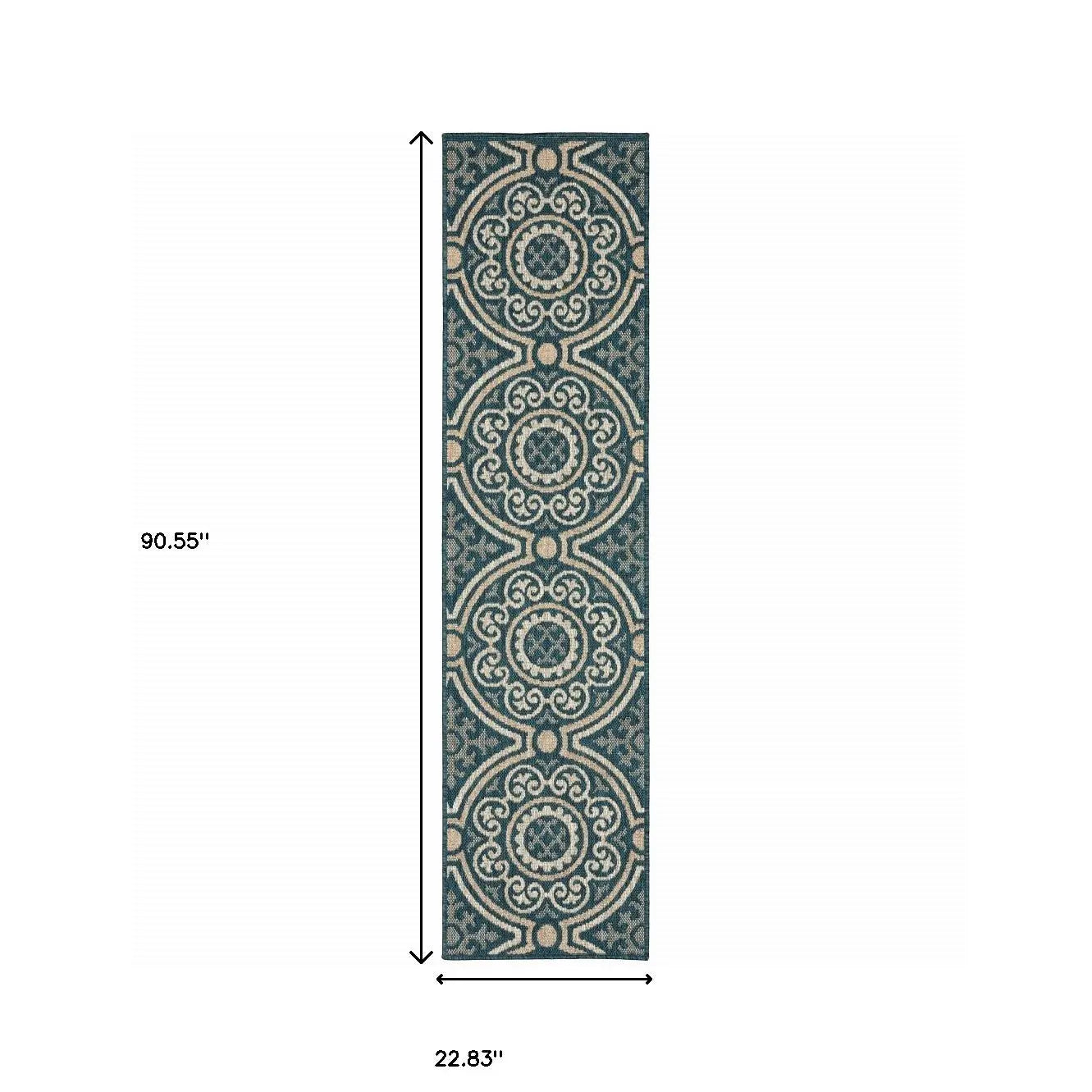 2' X 8' Blue and Gray Geometric Stain Resistant Indoor Outdoor Area Rug Homeroots Outdoor