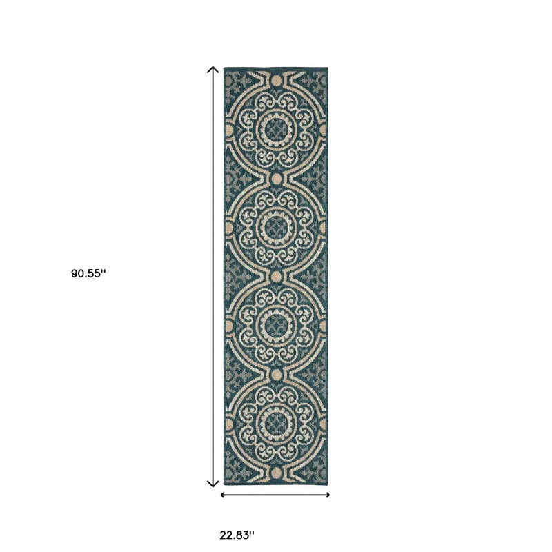 2' X 8' Blue and Gray Geometric Stain Resistant Indoor Outdoor Area Rug Homeroots Outdoor