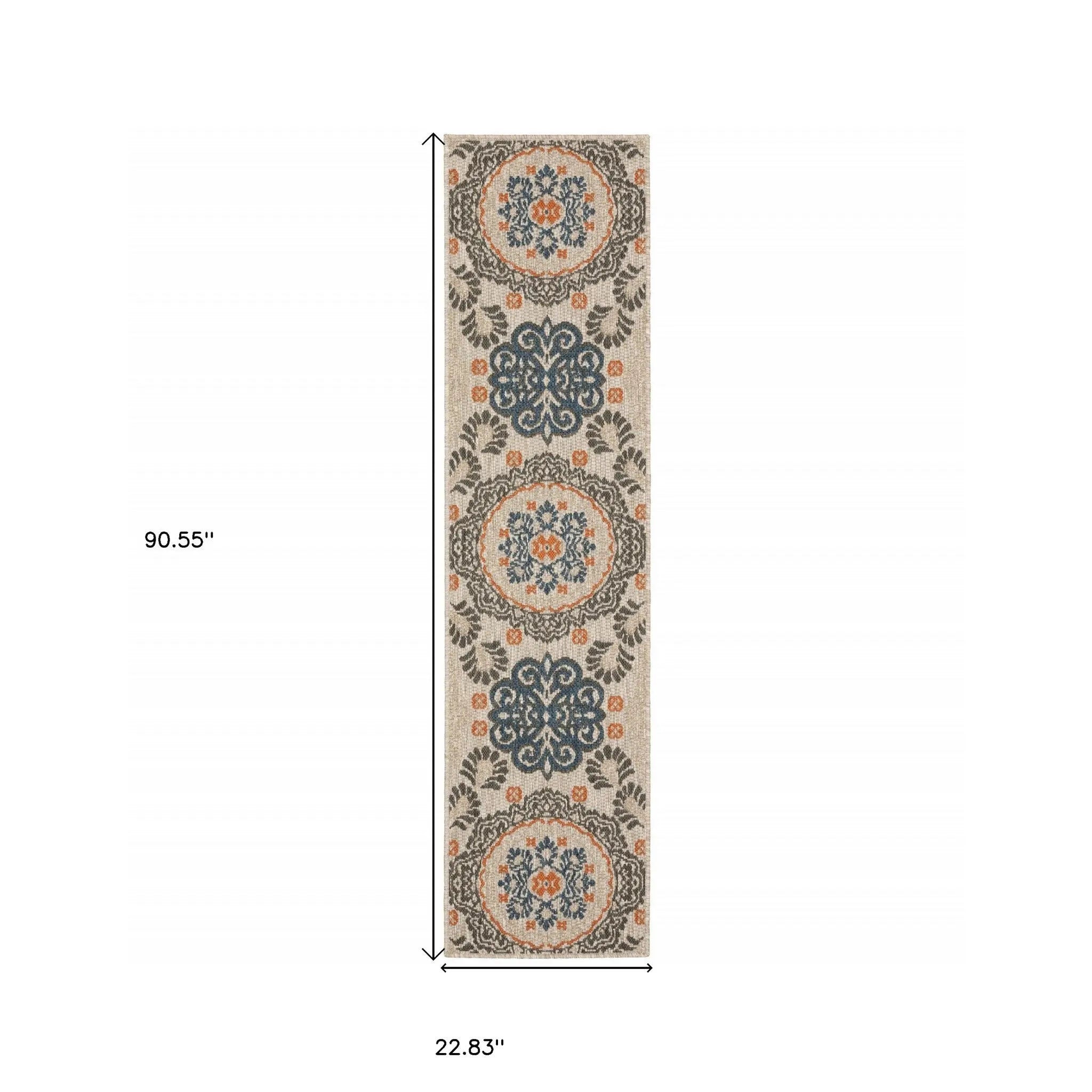 2' X 8' Blue and Gray Moroccan Indoor Outdoor Area Rug Homeroots Outdoor