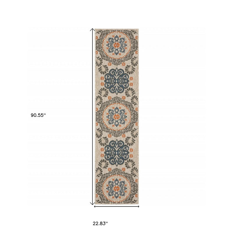 2' X 8' Blue and Gray Moroccan Indoor Outdoor Area Rug Homeroots Outdoor
