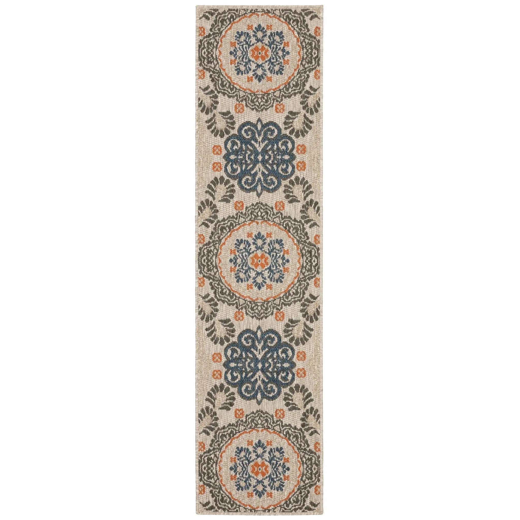 2' X 8' Blue and Gray Moroccan Indoor Outdoor Area Rug Homeroots Outdoor