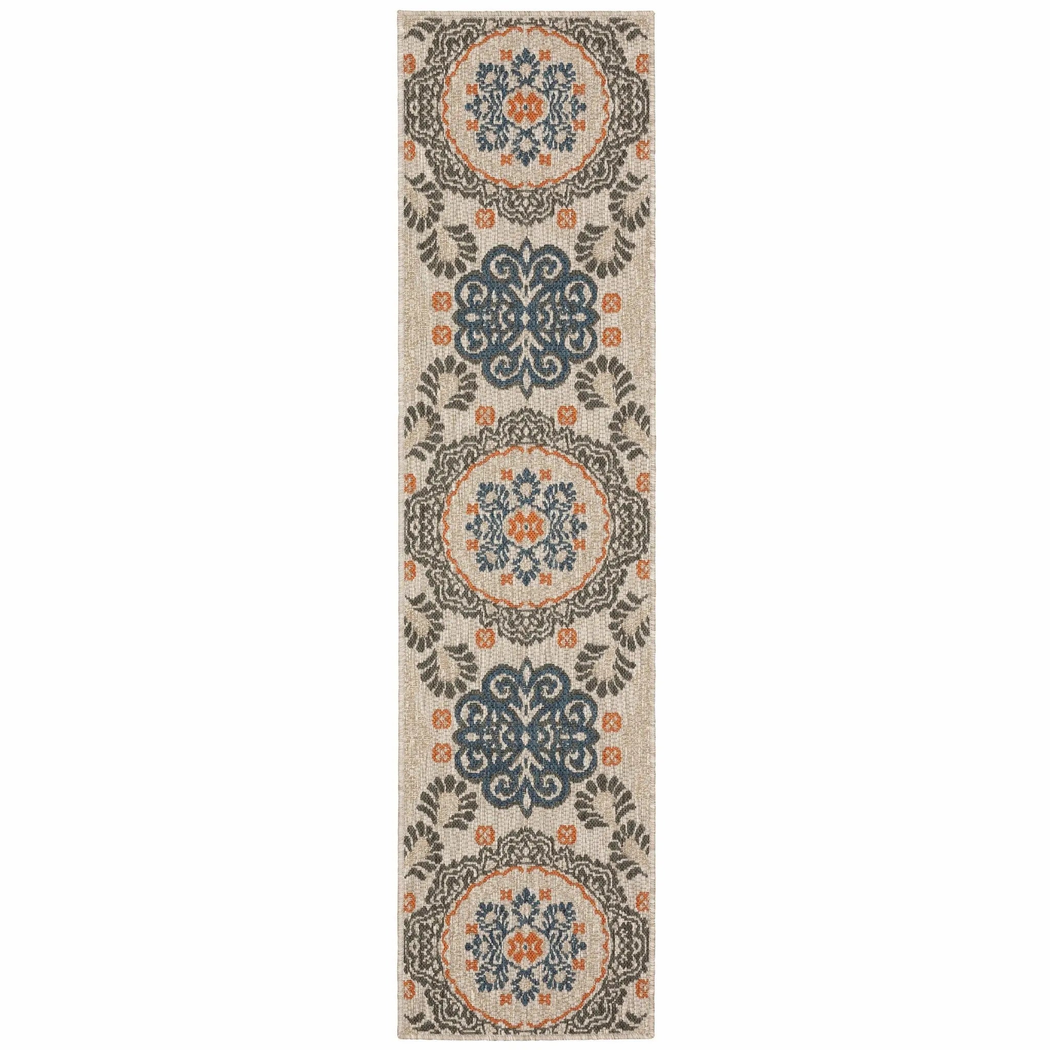 2' X 8' Blue and Gray Moroccan Indoor Outdoor Area Rug Homeroots Outdoor