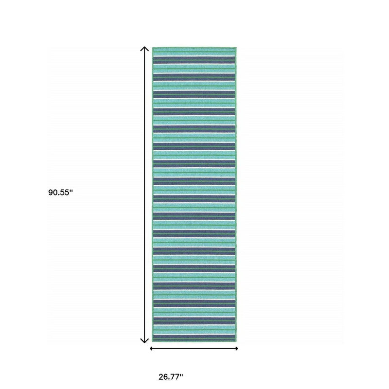 2' X 8' Blue and Green Geometric Stain Resistant Indoor Outdoor Area Rug Homeroots Outdoor