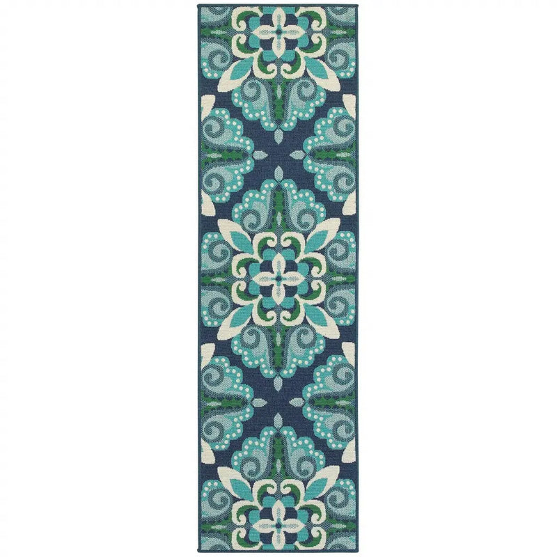 2' X 8' Blue and Green Indoor Outdoor Area Rug Homeroots Outdoor