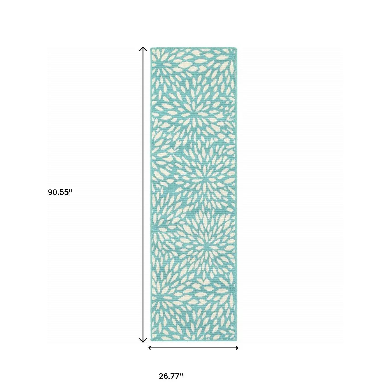 2' X 8' Blue and Ivory Floral Stain Resistant Indoor Outdoor Area Rug Homeroots Outdoor