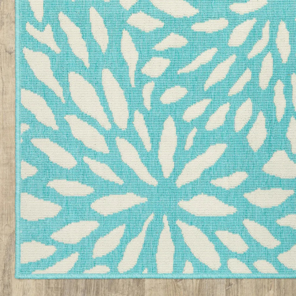 2' X 8' Blue and Ivory Floral Stain Resistant Indoor Outdoor Area Rug Homeroots Outdoor