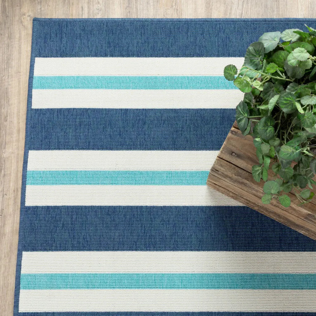2' X 8' Blue and Ivory Geometric Stain Resistant Indoor Outdoor Area Rug Homeroots Outdoor