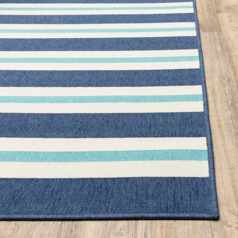 2' X 8' Blue and Ivory Geometric Stain Resistant Indoor Outdoor Area Rug Homeroots Outdoor