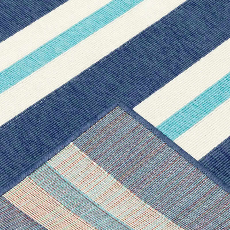 2' X 8' Blue and Ivory Geometric Stain Resistant Indoor Outdoor Area Rug Homeroots Outdoor