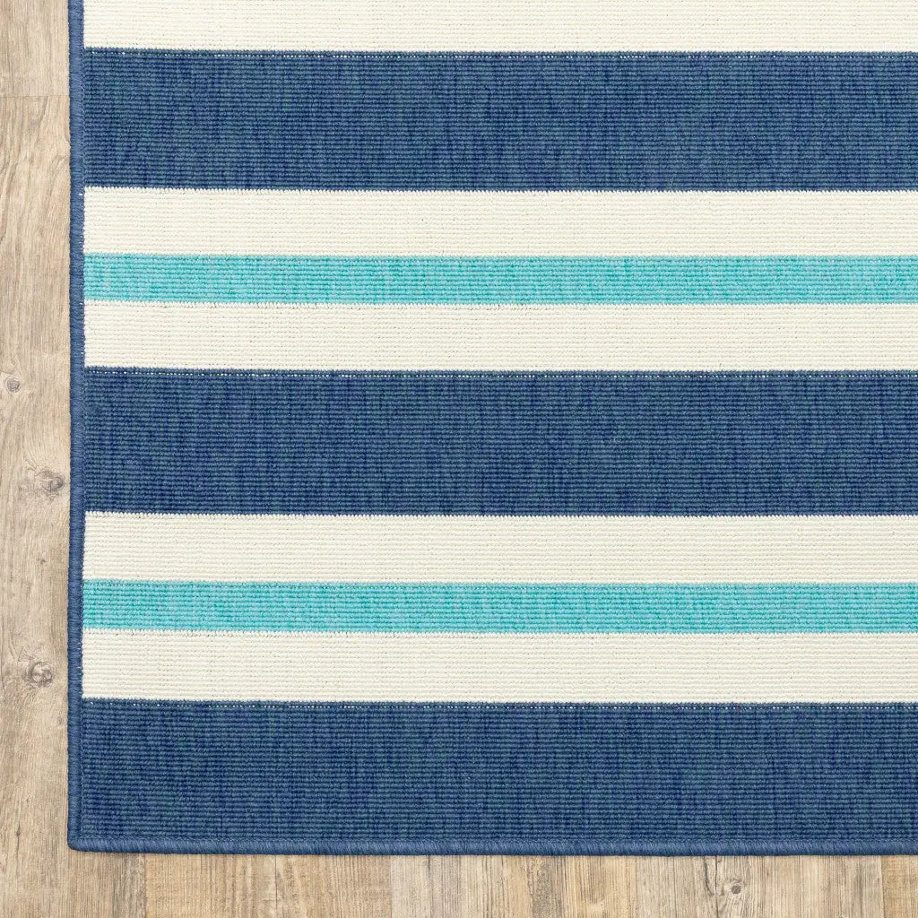 2' X 8' Blue and Ivory Geometric Stain Resistant Indoor Outdoor Area Rug Homeroots Outdoor