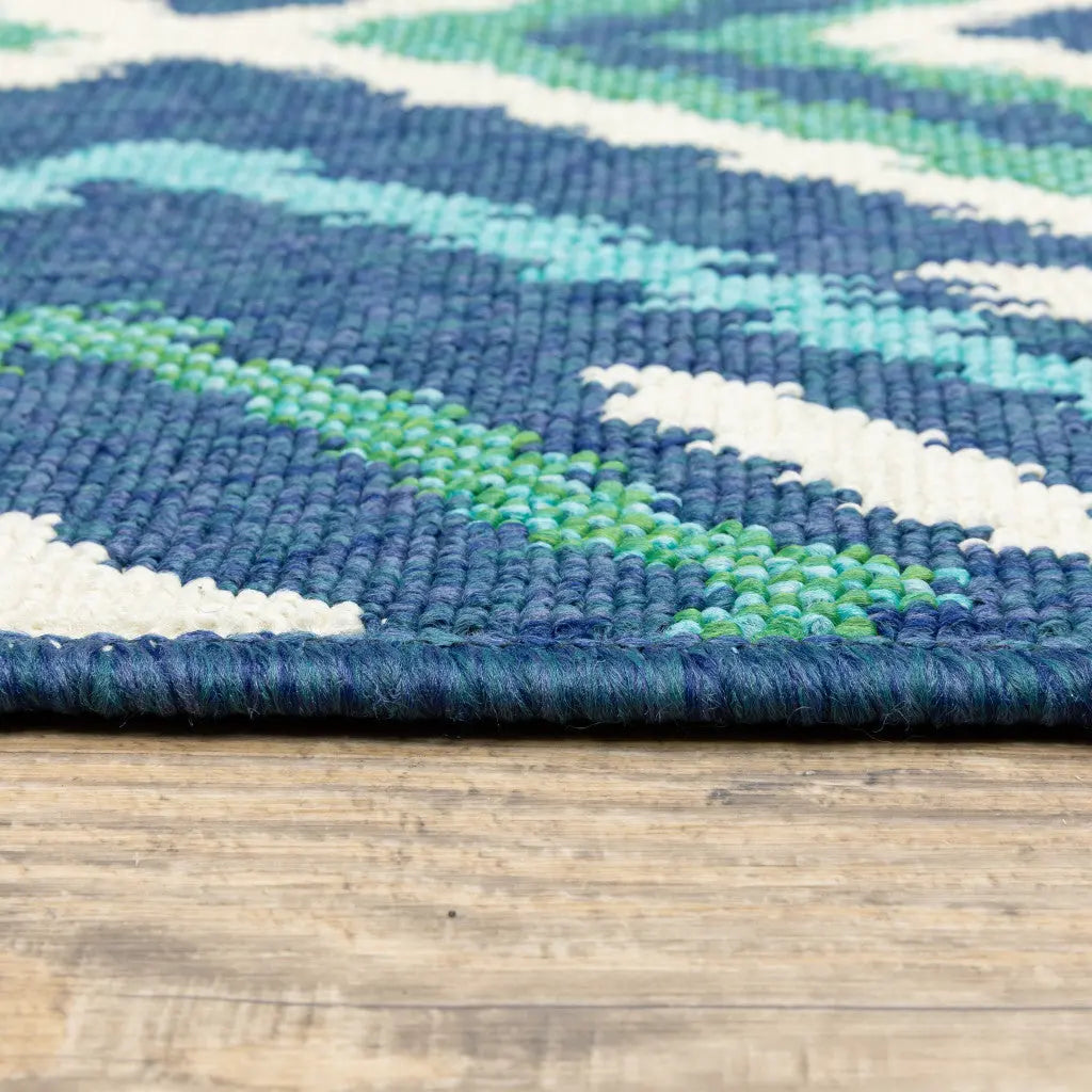 2' X 8' Blue and Ivory Geometric Stain Resistant Indoor Outdoor Area Rug Homeroots Outdoor