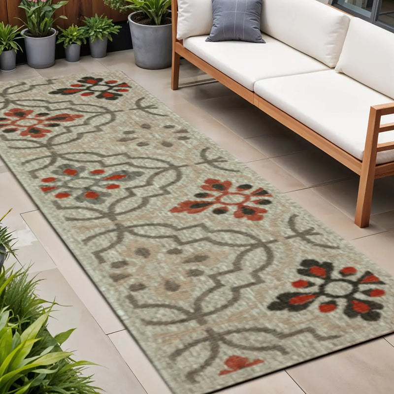 2' X 8' Gray Geometric Stain Resistant Indoor Outdoor Area Rug Homeroots Outdoor