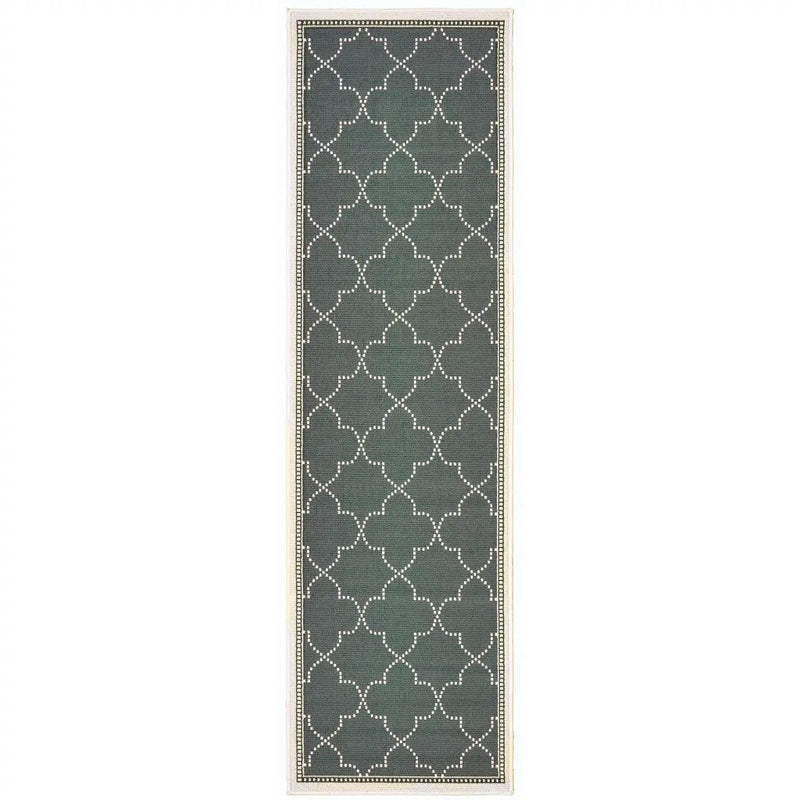 2' X 8' Gray and Ivory Geometric Stain Resistant Indoor Outdoor Area Rug Homeroots Outdoor