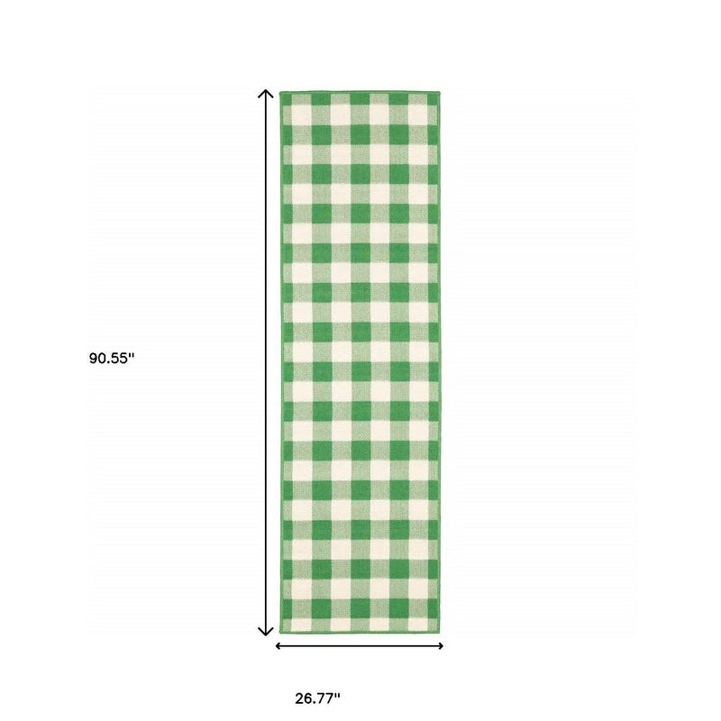 2' X 8' Green and Ivory Geometric Stain Resistant Indoor Outdoor Area Rug Homeroots Outdoor