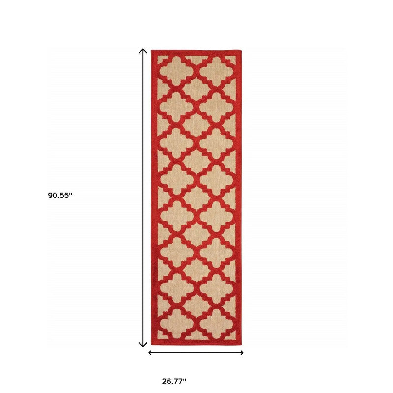 2' X 8' Red Geometric Stain Resistant Indoor Outdoor Area Rug Homeroots Outdoor