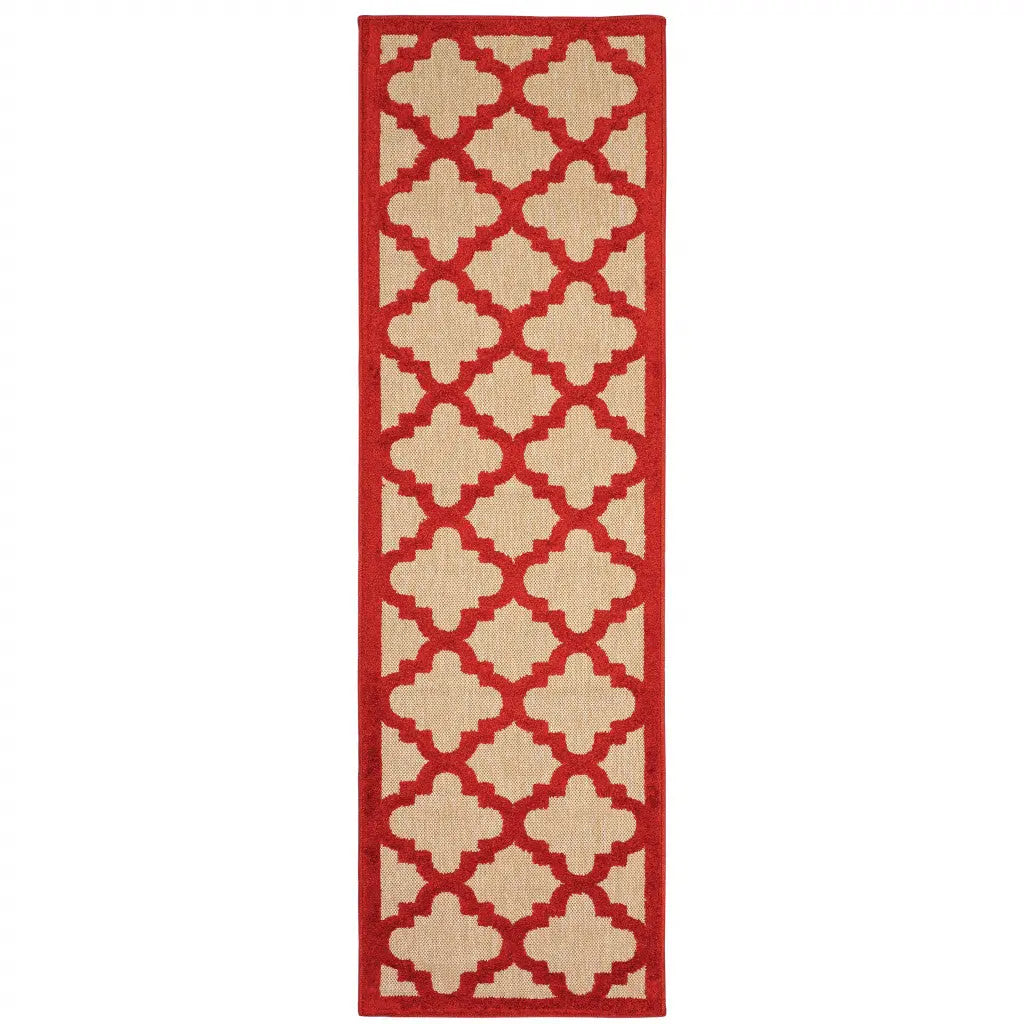2' X 8' Red Geometric Stain Resistant Indoor Outdoor Area Rug Homeroots Outdoor