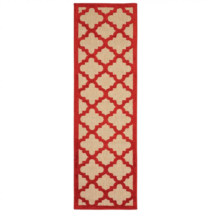2' X 8' Red Geometric Stain Resistant Indoor Outdoor Area Rug Homeroots Outdoor
