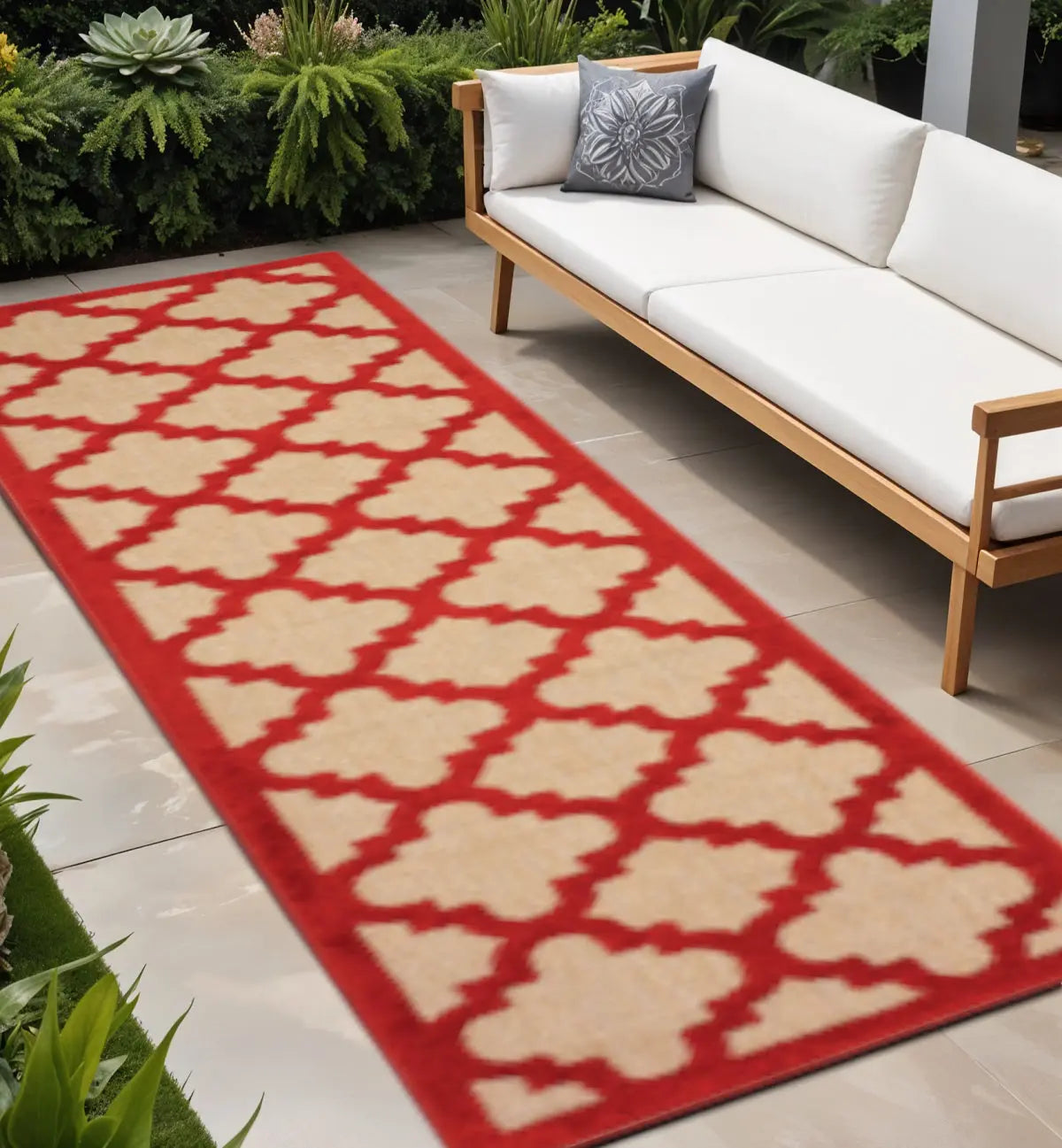2' X 8' Red Geometric Stain Resistant Indoor Outdoor Area Rug Homeroots Outdoor