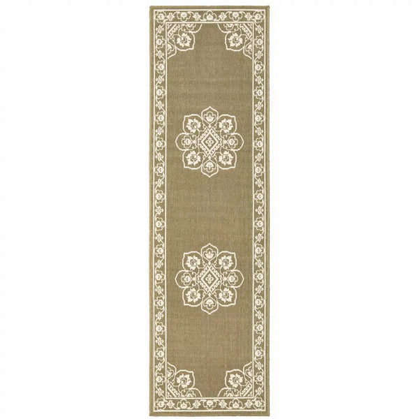 2' X 8' Tan Oriental Stain Resistant Indoor Outdoor Area Rug Homeroots Outdoor