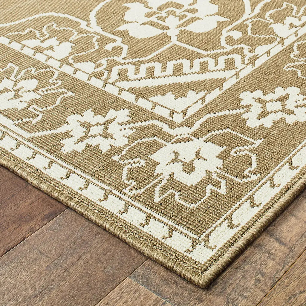 2' X 8' Tan Oriental Stain Resistant Indoor Outdoor Area Rug Homeroots Outdoor