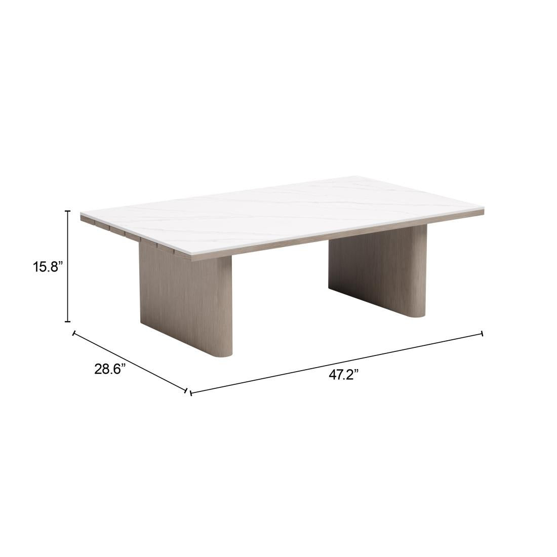 48" White Sintered Stone and Aluminum Sled Coffee Table - Living Room