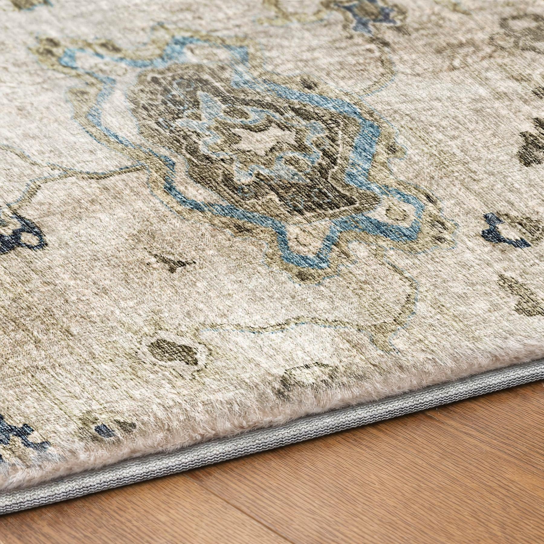 3' X 5' Blue And Charcoal Oriental Shag Washable Area Rug With UV Protection - Home & Garden