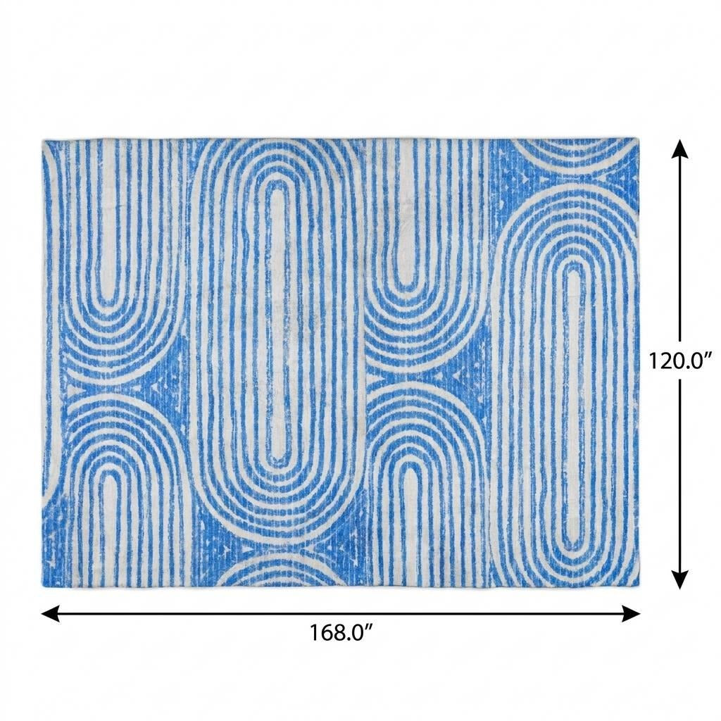 10' X 14' Blue And Ivory Geometric Shag Washable Area Rug With UV Protection - Home & Garden