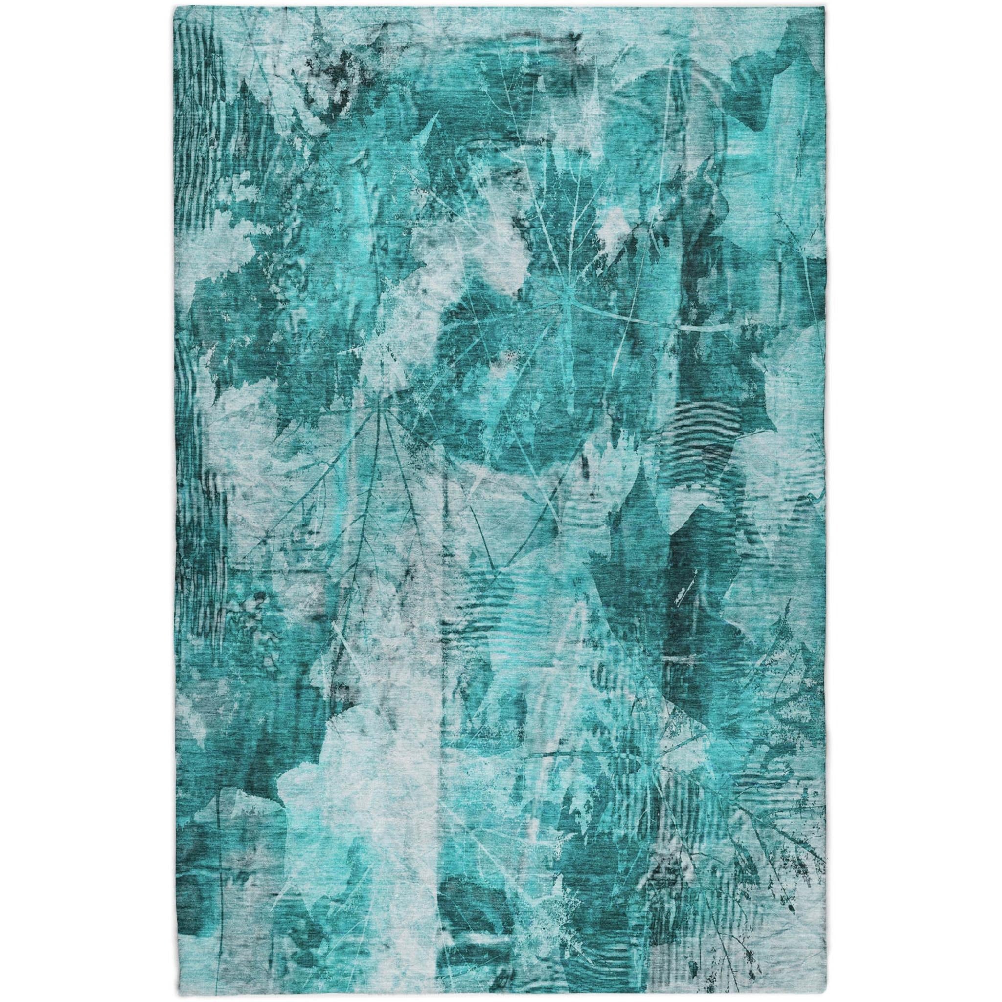 10' X 14' Teal And Ivory Floral Shag Washable Area Rug With UV Protection - Home & Garden
