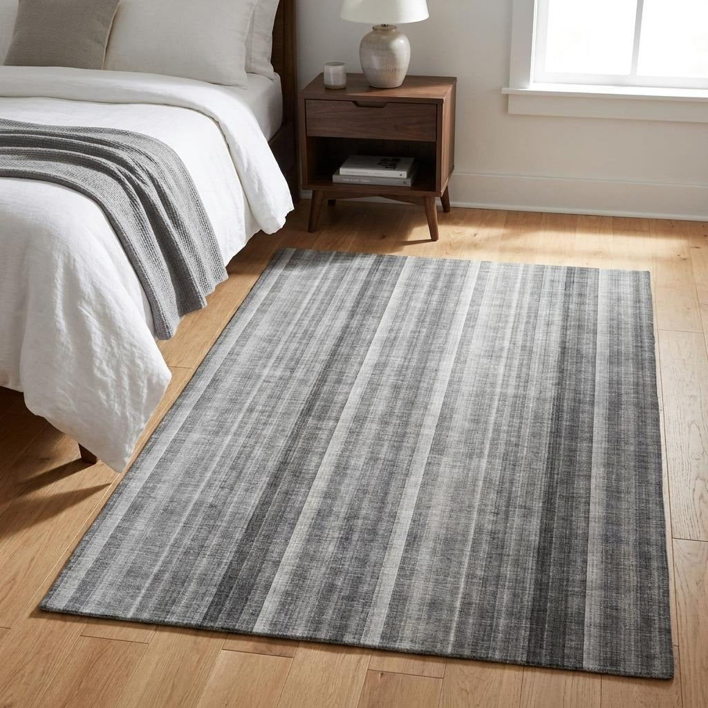 3' X 5' Gray And Silver Striped Shag Washable Area Rug With UV Protection - Home & Garden