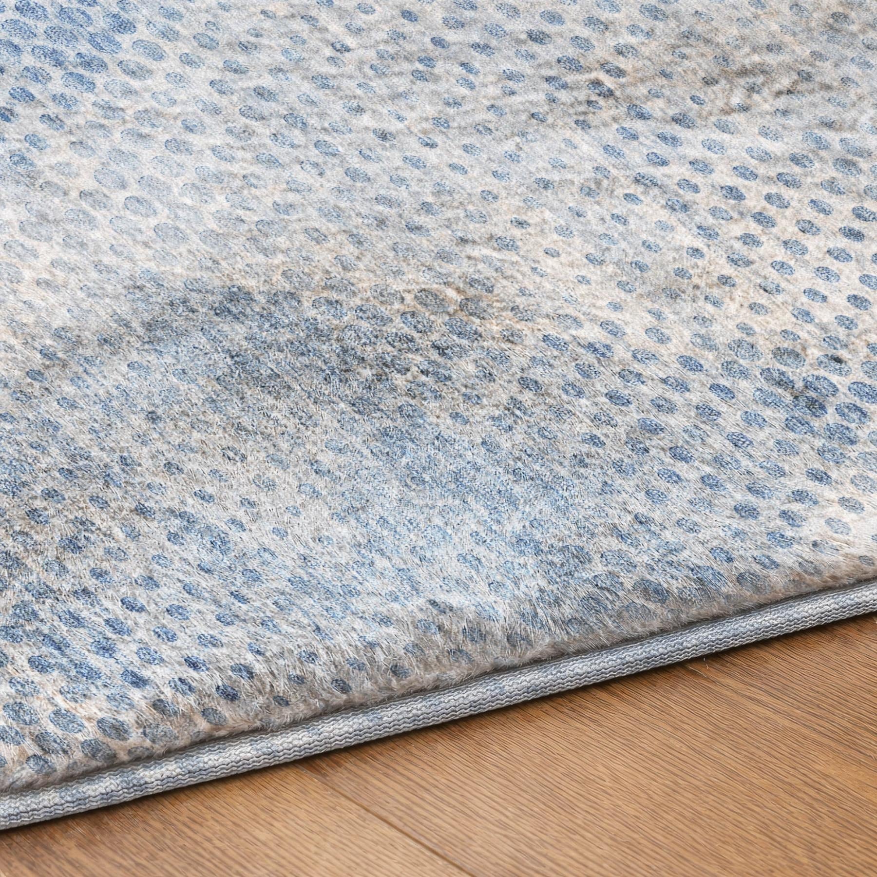 3' X 5' Blue And Denim Blue Geometric Shag Washable Area Rug With UV Protection - Home & Garden