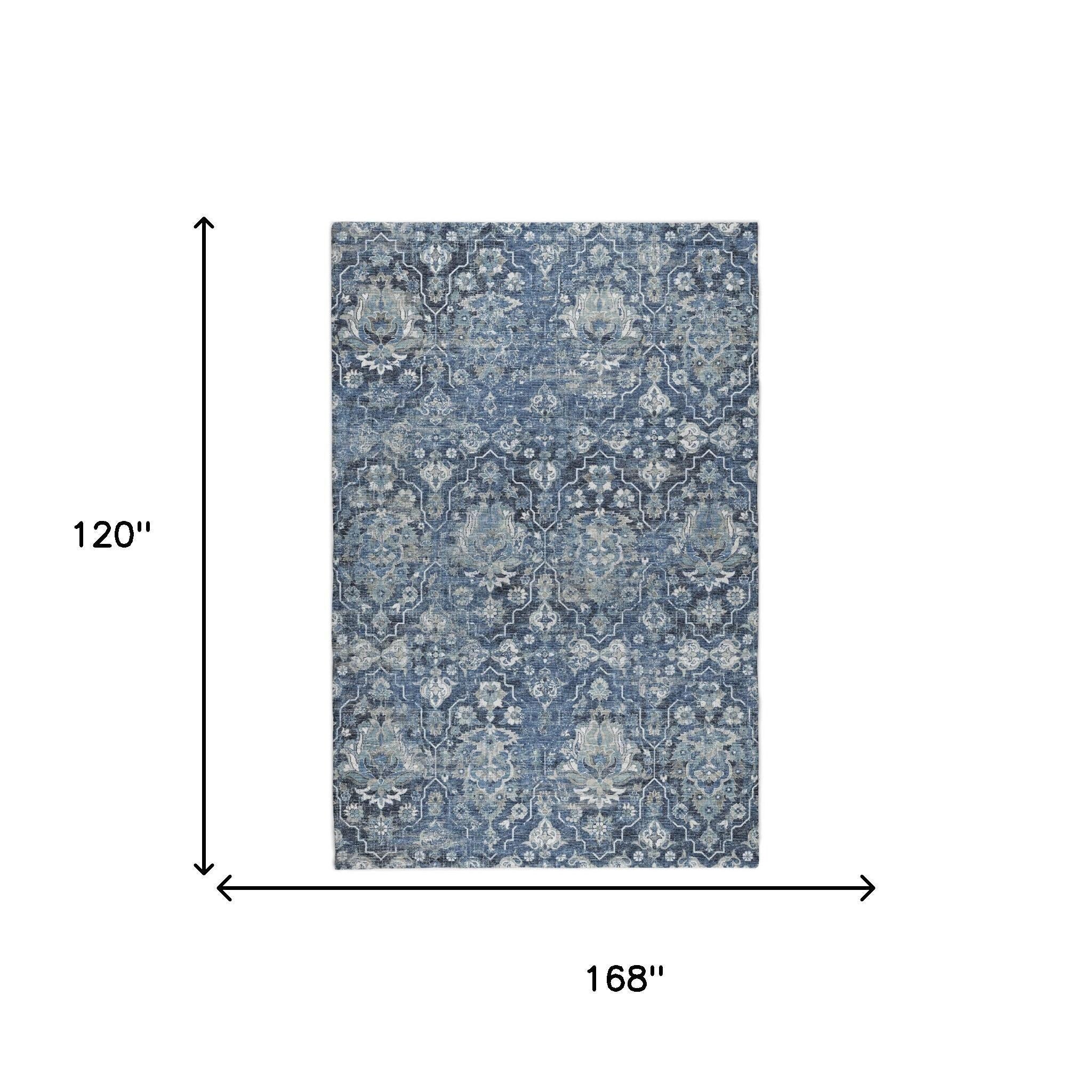 10' X 14' Blue And Gray Oriental Shag Washable Area Rug With UV Protection - Home & Garden