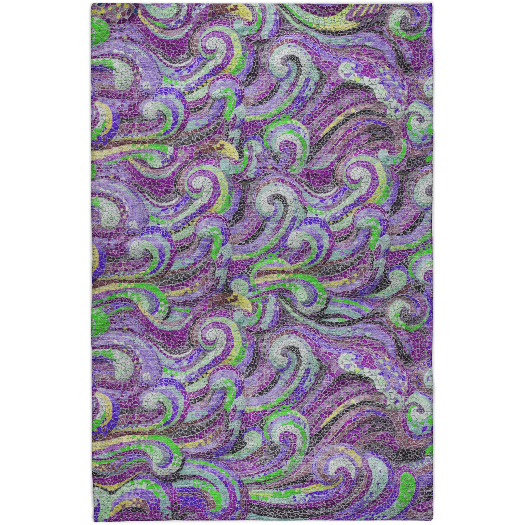 5' X 8' Purple And Violet Abstract Shag Washable Area Rug With UV Protection - Home & Garden