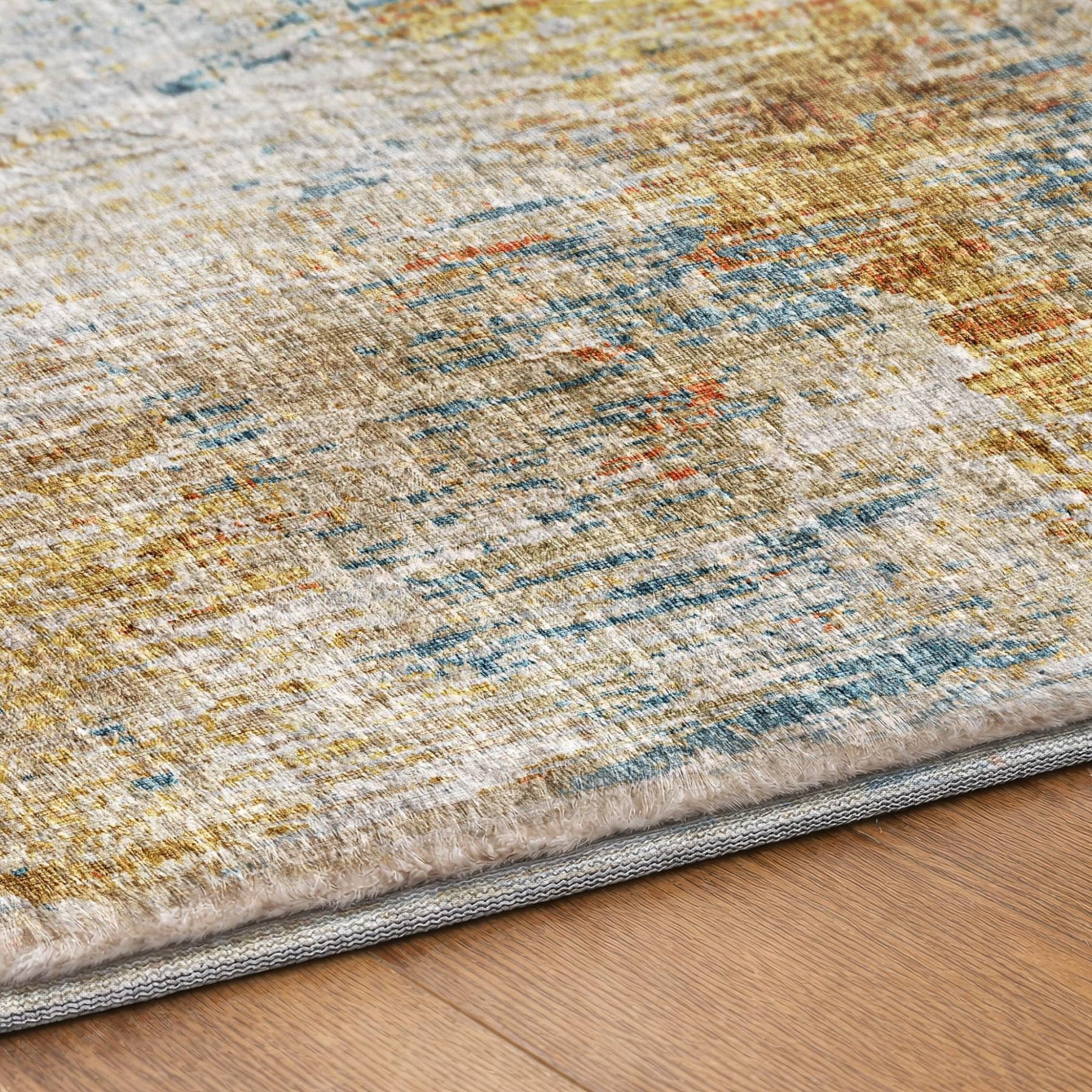 10' X 14' Orange And Taupe Abstract Shag Washable Area Rug With UV Protection - Home & Garden