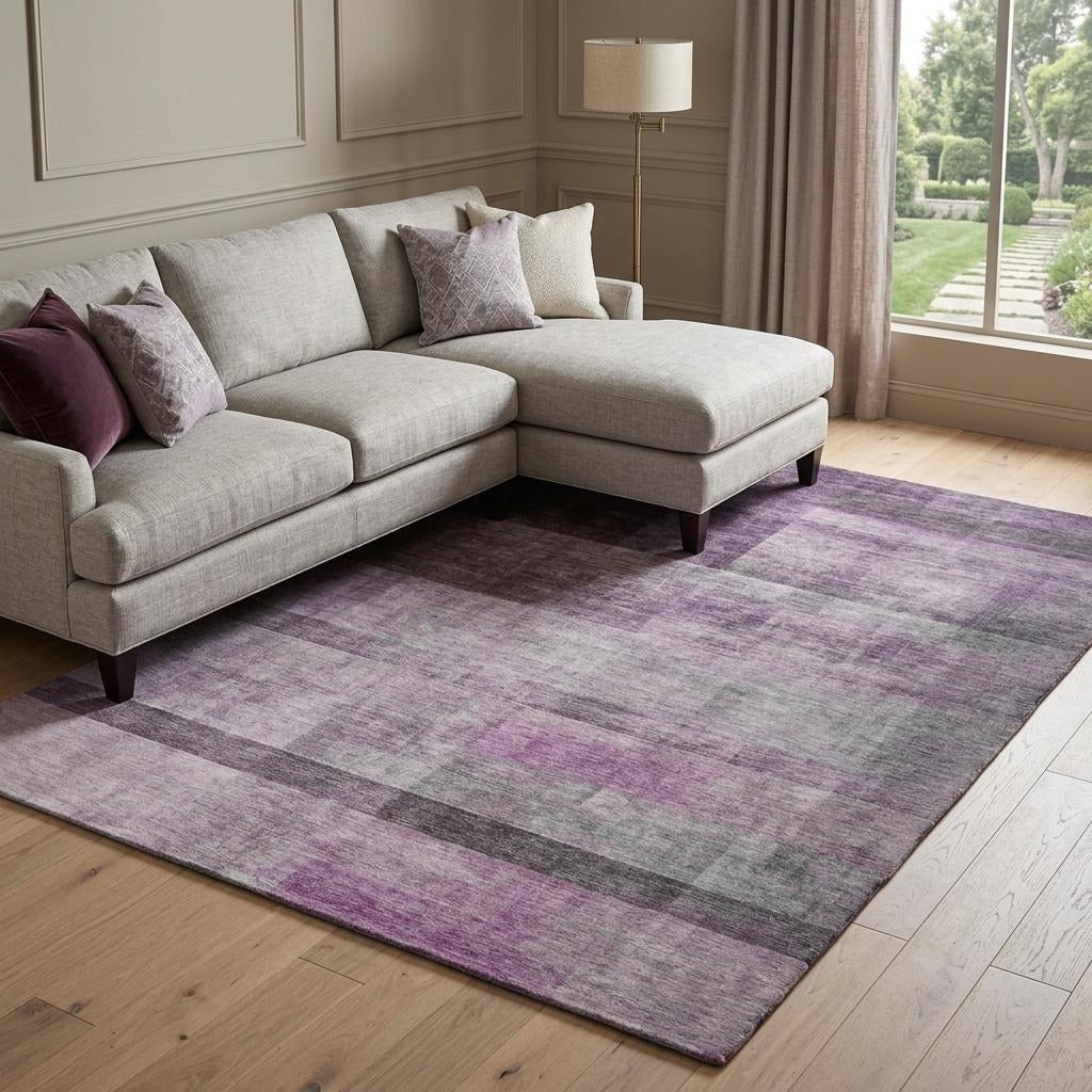 10' X 14' Purple And Gray Geometric Shag Washable Area Rug With UV Protection - Home & Garden