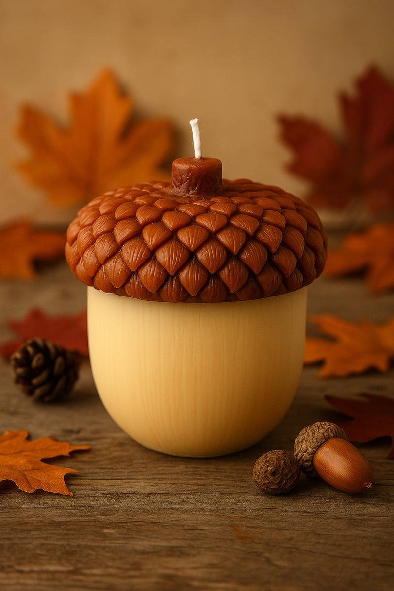 4" Brown And Ivory Pumpkin And Apple Scented Dimensional Acorn Candle - Home & Garden