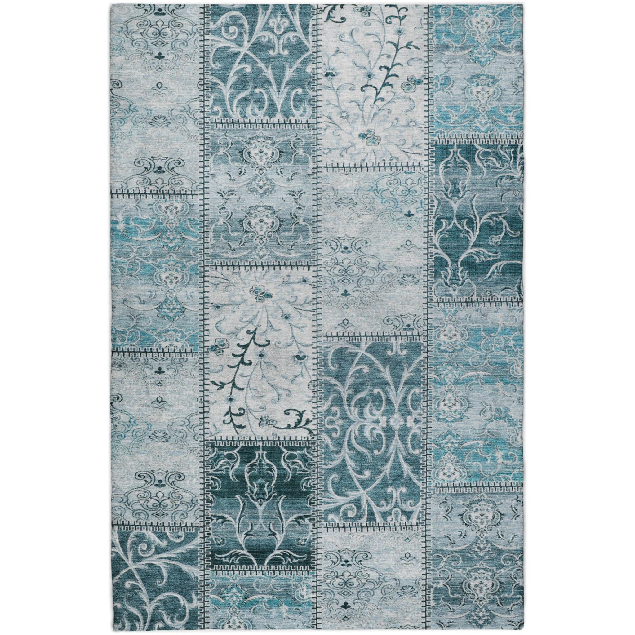 3' X 5' Teal And Ivory Floral Shag Washable Area Rug With UV Protection - Home & Garden