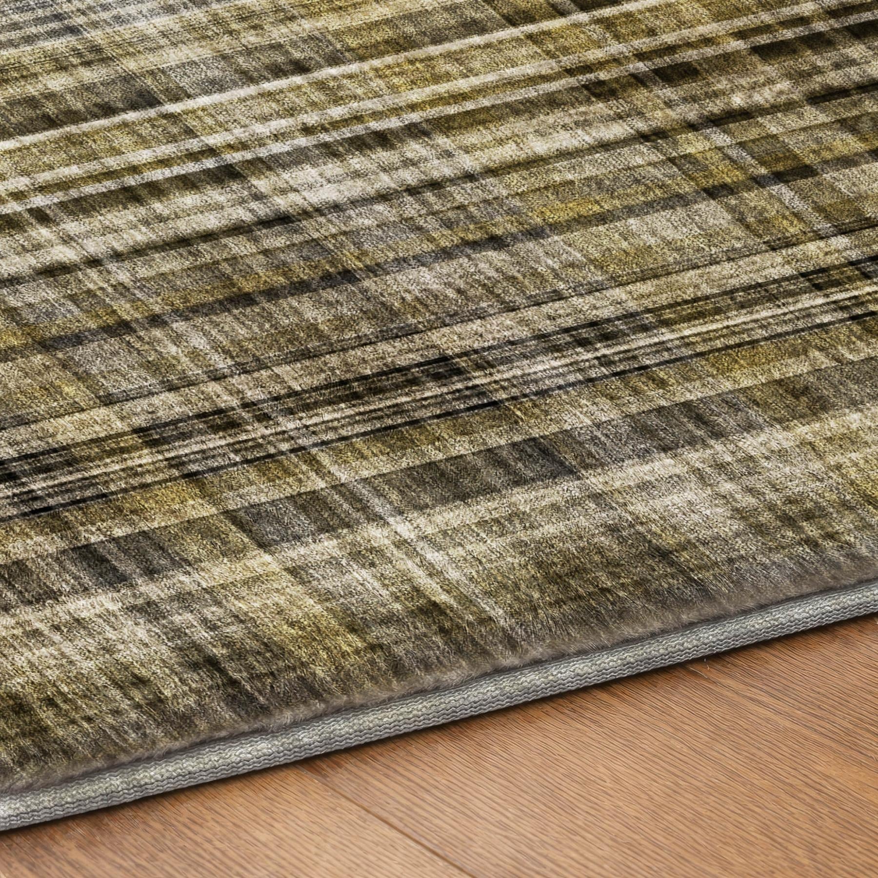 5' X 8' Taupe And Gray Plaid Shag Washable Area Rug With UV Protection - Home & Garden
