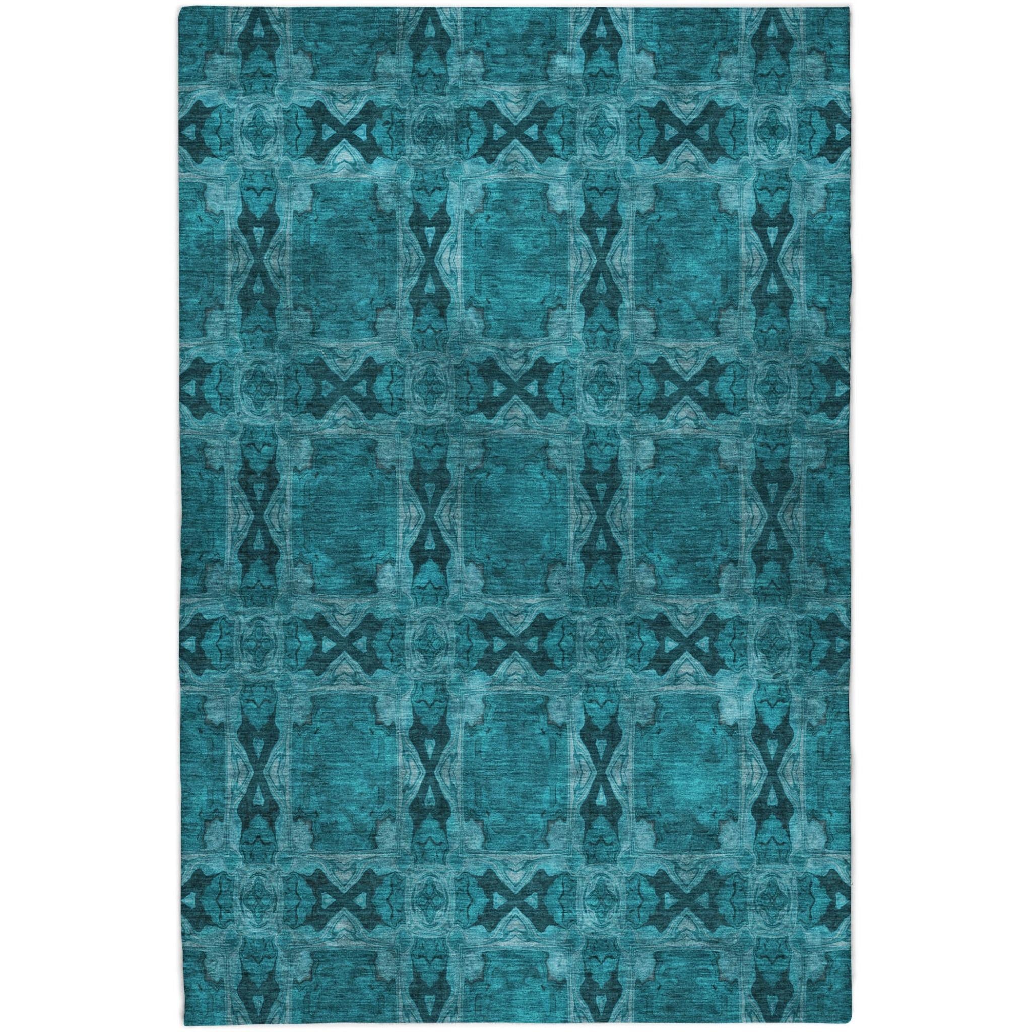 10' X 14' Teal And Charcoal Geometric Shag Washable Area Rug With UV Protection - Home & Garden