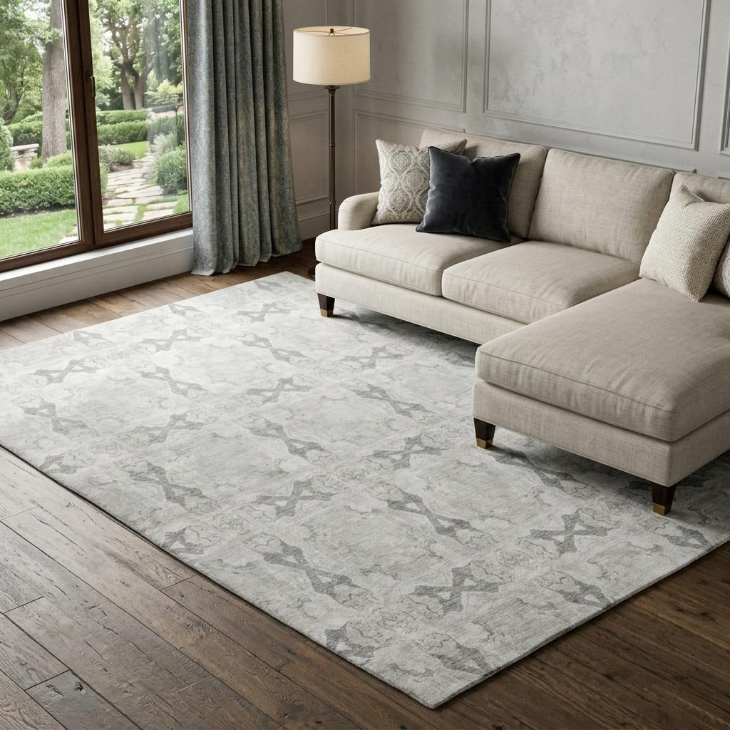 10' X 14' Ivory And Gray Geometric Shag Washable Area Rug With UV Protection - Home & Garden